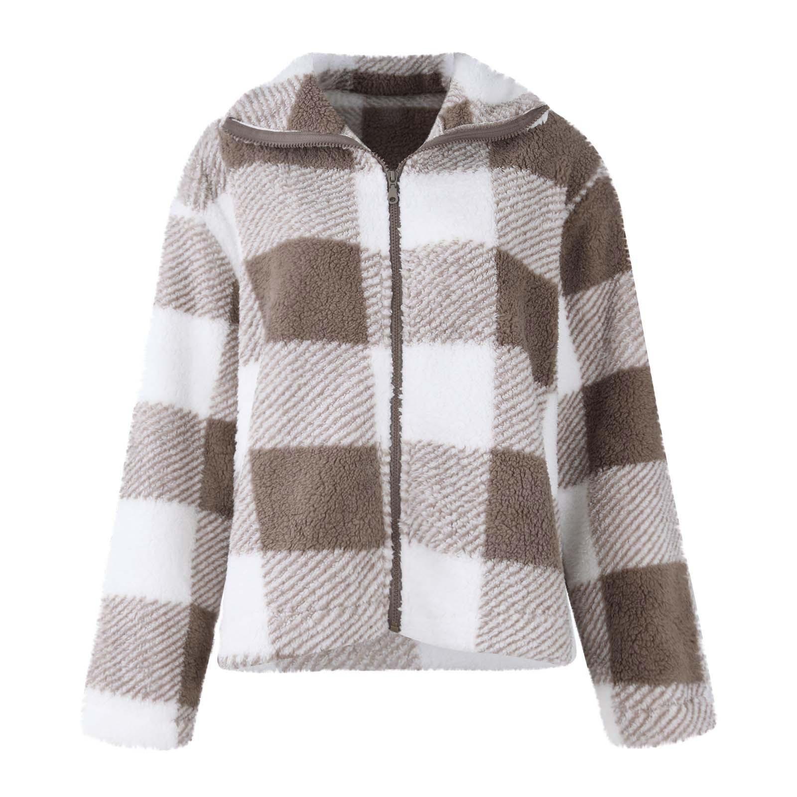 

Fashion Women Fall And Winter Solid Color Button Coat Jacket Casual Loose Fleece Sweater Coat L бежевий