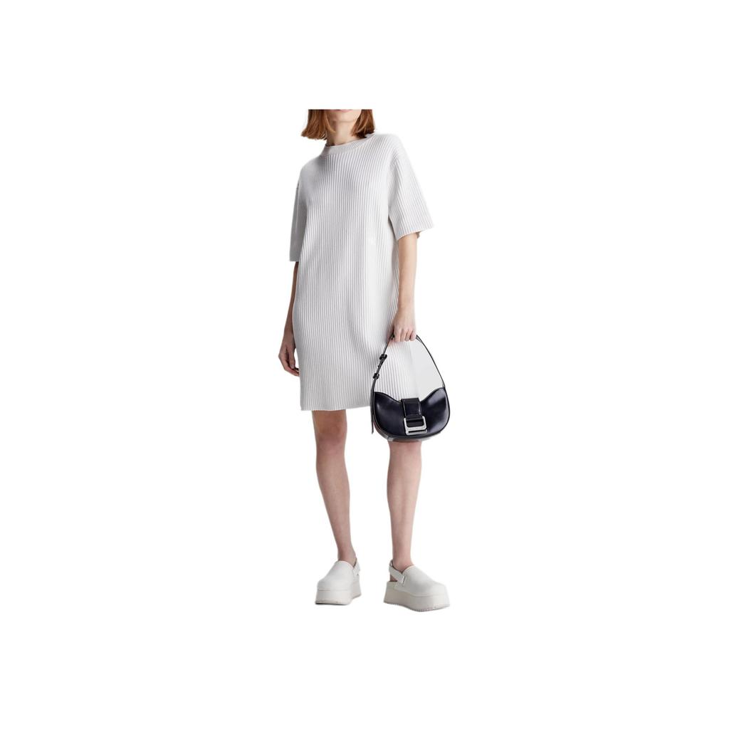 Calvin Klein Casual Ribbed Cotton Loose Soft Short Sleeve Dress Women Dress White J20J223053-PC8