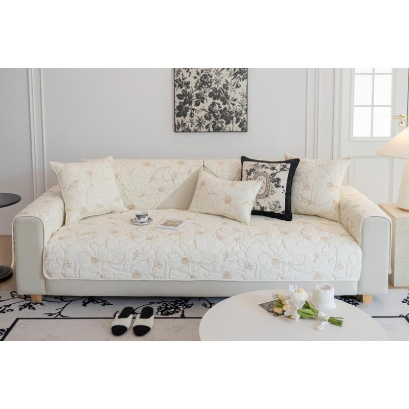 Modern Simple Pure Cotton Four-season Universal Cotton Sofa Cushion European Style Solid Color Fabric Non-slip Cotton Sofa Towel Cushion