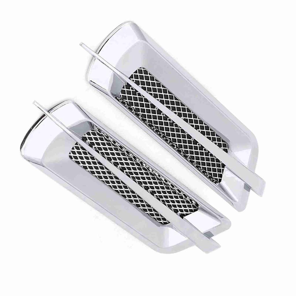 2 szt. Samochodowa boczna kratka wlotu powietrza, wlot, siatka wentylacyjna, naklejka dekoracyjna, uniwersalna, srebrna