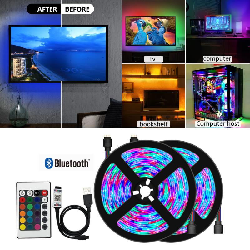Multicolored Led Strip Light Set With Bluetooth 5050 Rgb Remote Control For Tv Background
