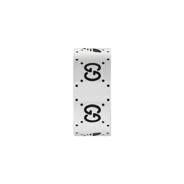 Gucci Anillo de Plata de Ley 925 Brillante Estilo Vintage Logo Edición Limitada Colaboración Adidas X Anillos Unisex 702766-J8400-0728