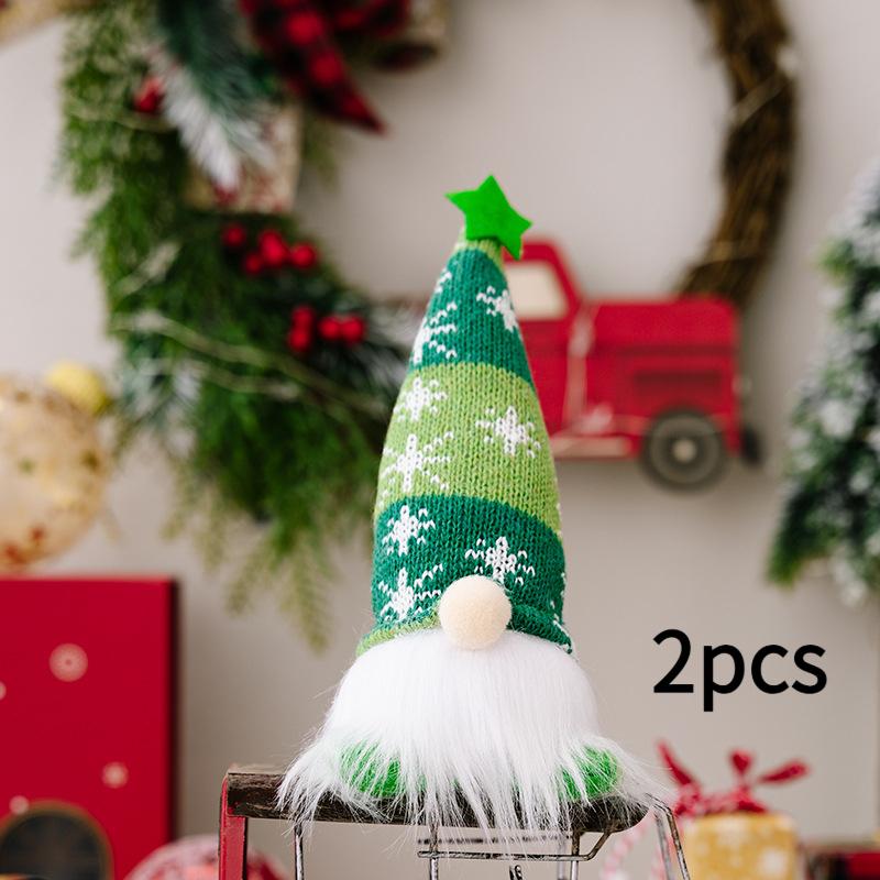 2 Pieces Christmas Decoration Faceless Doll Forest Old Man Snowflake Knitted Hat with Light Rudolph Hanging Leg Gnome Figurine