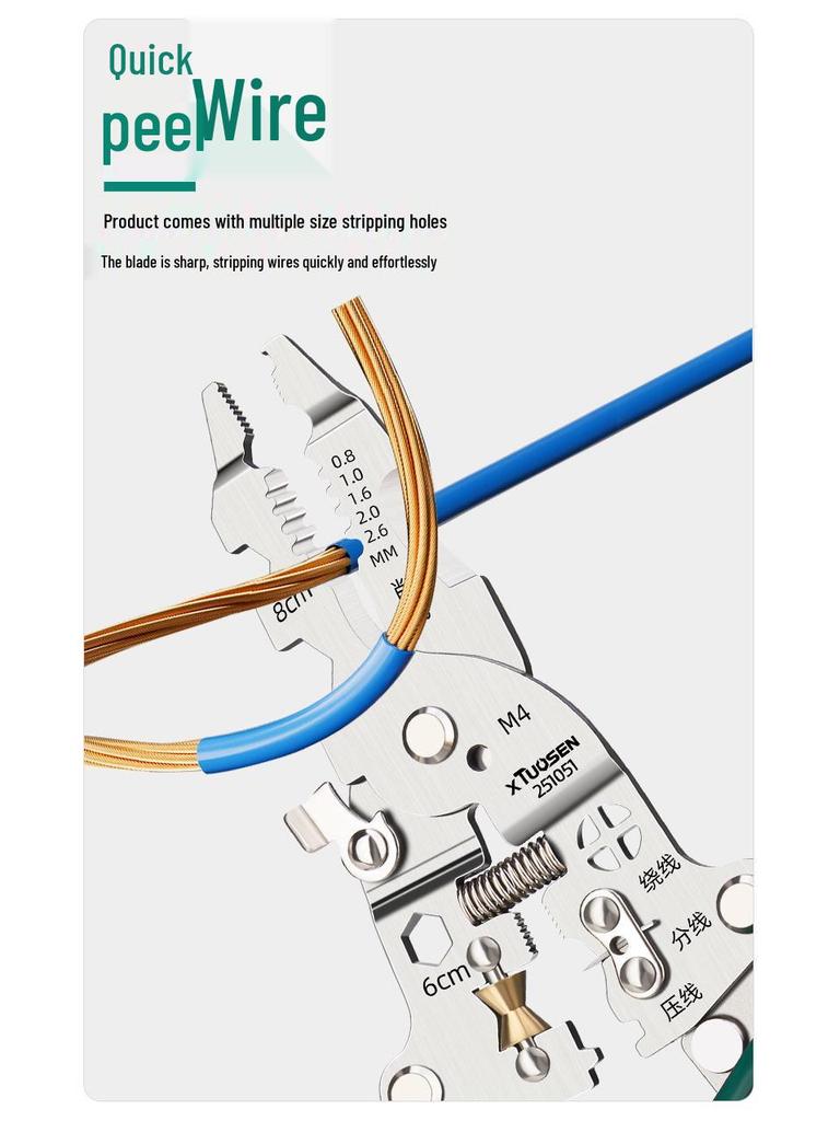 Tuosen Electrician's Multifunctional Cable and Wire Stripper Pliers with Voltage Tester