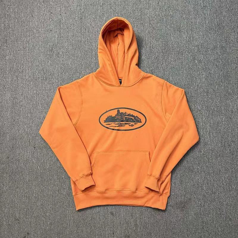 Unisex Hooded Streetwear Sweatshirt With Boat Print Loose Fit Cotton Corduroy Pullover Fall