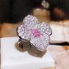 Deluxe Full Diamond Rich Flower Square Chamfered Imitation Pink Ice Flower Cut High Carbon Diamond Ring