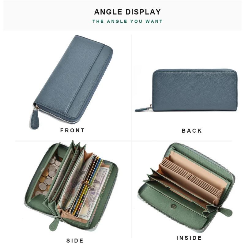 Women's wallet long handheld card holder large capacity multi-card clutch 100% genuine leather luxury zippered coin purse