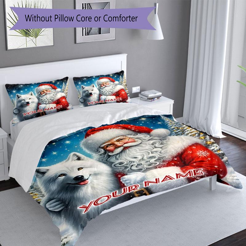 3PC Custom Name Santa's Winter Journey Bedding Set Printed Bedding Set Duvet Cover Closure Includes 1 Duvet Cover & 2 Pillowcases for All Seasons Bedr