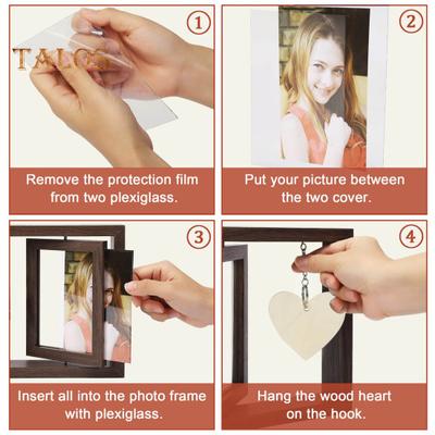 Photo Frame Double Sided Rotating Wooden Picture Frame with Engraved Heart Pendant Gift for Dad Husband