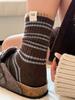 Women Autumn Winter Contrast Striped Medium‑Tube Socks,Warm Cloth‑Label Retro Vibe Stackable Socks,Versatile Soft Fluffy Cotton Socks