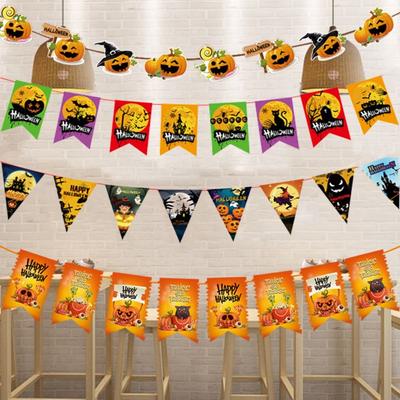 Decorative Happy Halloween Paper Banner Hanging Paper Halloween Triangle Pulling Flag 3.5M Pumpkin/Ghost/Witch/Letter