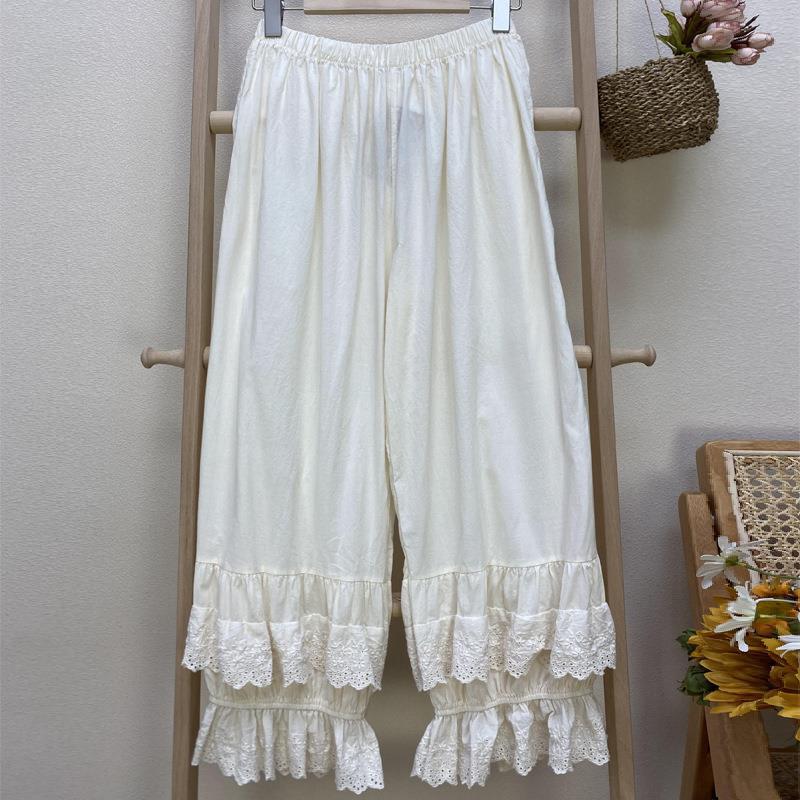 Japanese Mori Girl Embroidered Lace Wide-Leg Pants - 2023 New Loose Casual Style