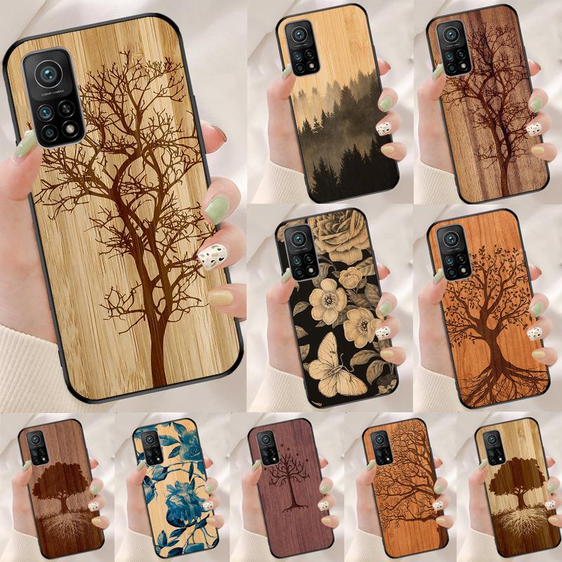 Tree Flower Bamboo Wood Cover For Xiaomi 11T 12T 13T 14T Pro 13 14 15 Ultra POCO X7 Pro X3 X5 X6 F5 F6 M6 Pro Case