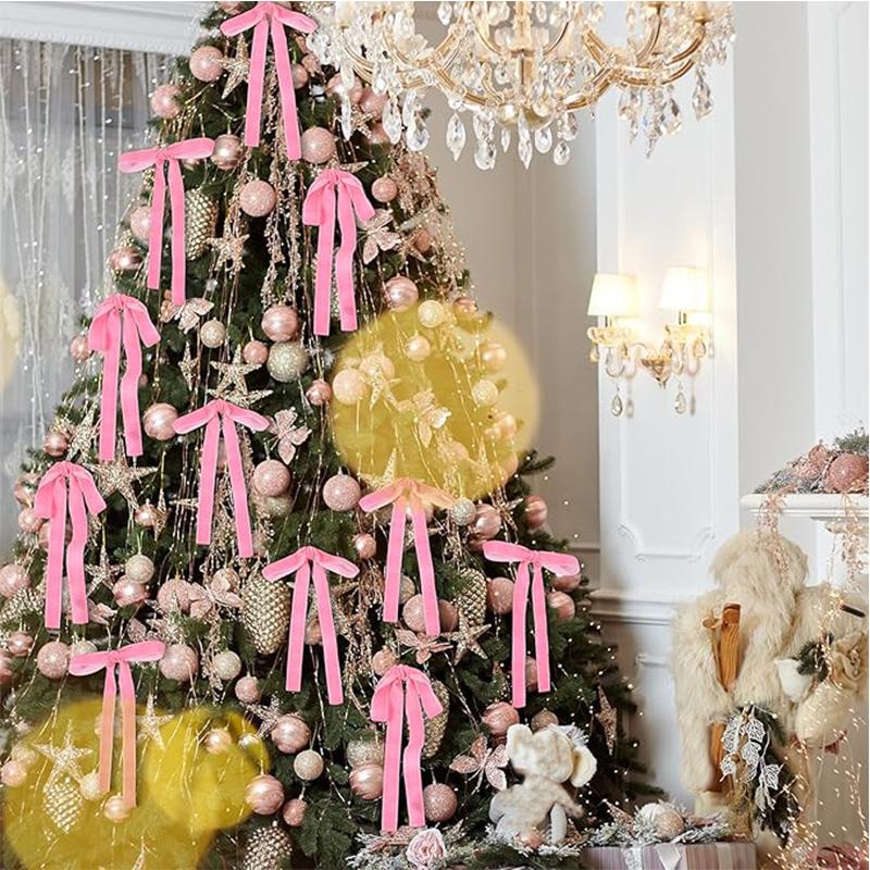 5/10Pcs 18cm Velvet Bow Christmas Tree Ornament Vintage Velvet Ribbon Bow for Home Party New Year Gift DIY Wreath Decoration
