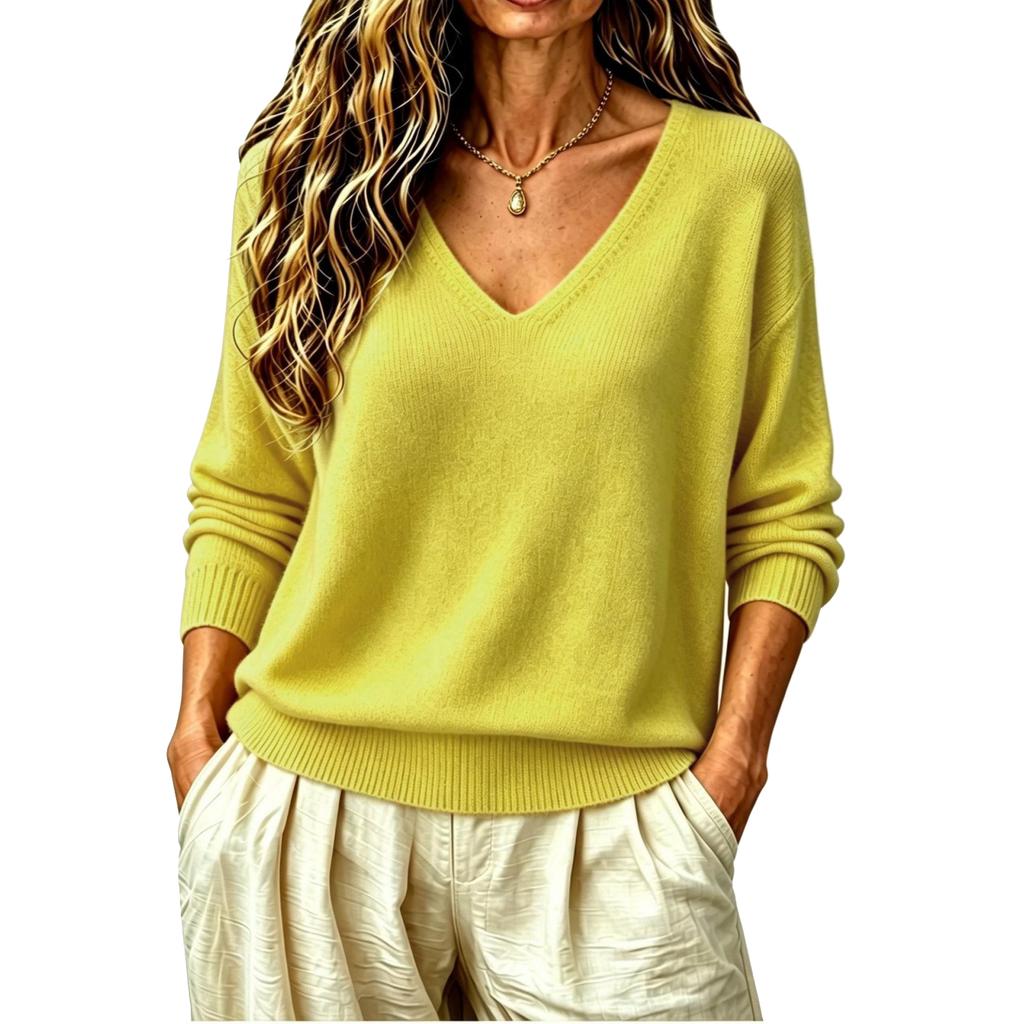 Women's V-Neck Pullover Knit Top, Loose Fit Color Casual Basic for Everyday Wear