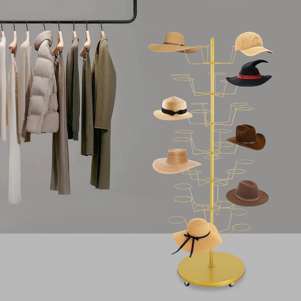 7-Tier Golden Hat Wig Display Stand, Freestanding Multi-Tiered Hats Racks, 22 In Wide 65 Inch High Storage Organizer for Retail