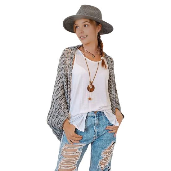 

Женский вязаный кардиган без воротника с рукавами «летучая мышь» в стиле бохо, шаль-свитер