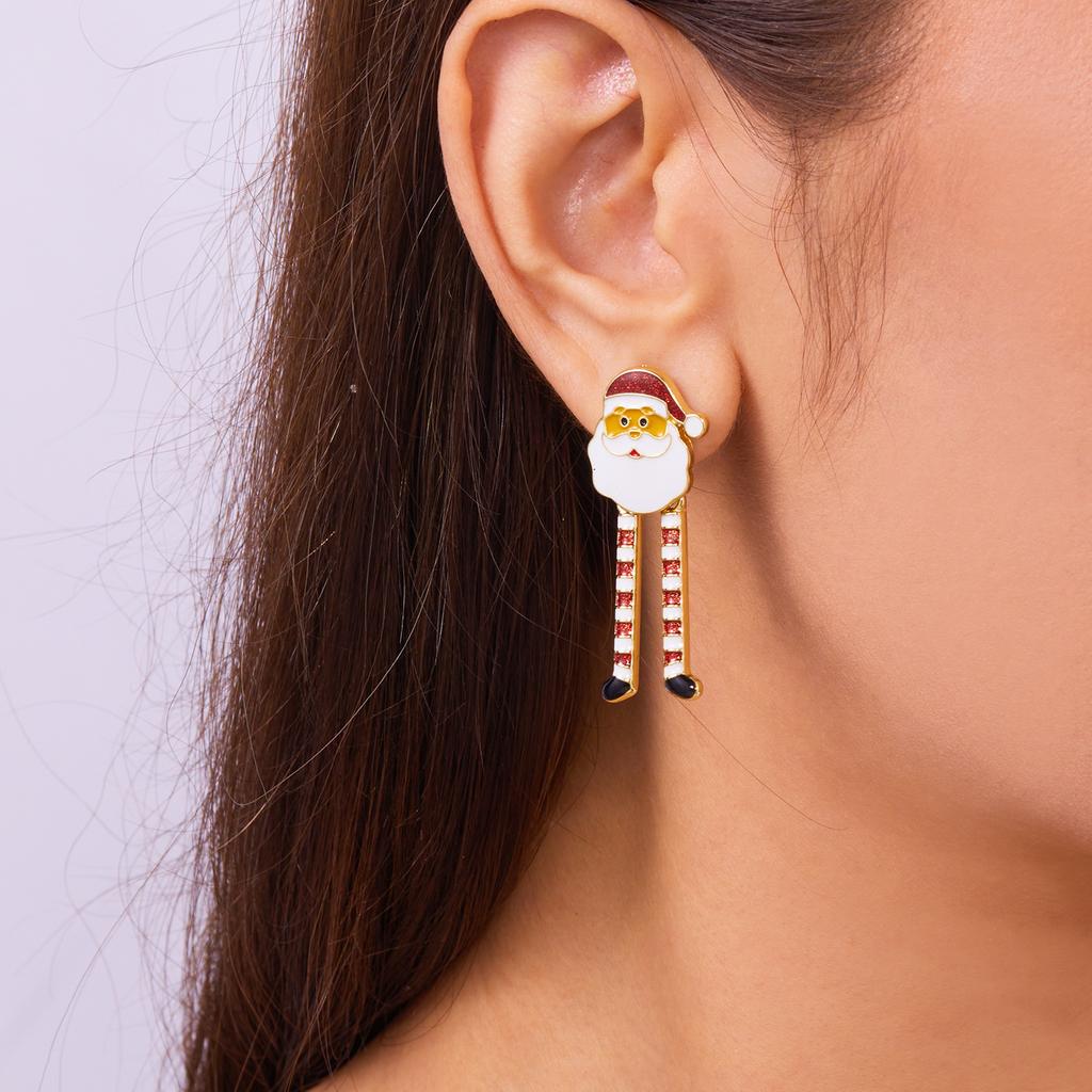 Adorable Oil Drop Long-Legged Santa Claus Tassel Earrings Christmas Unique Women's Jewelry Holiday Outfit Accessory NEW 2025