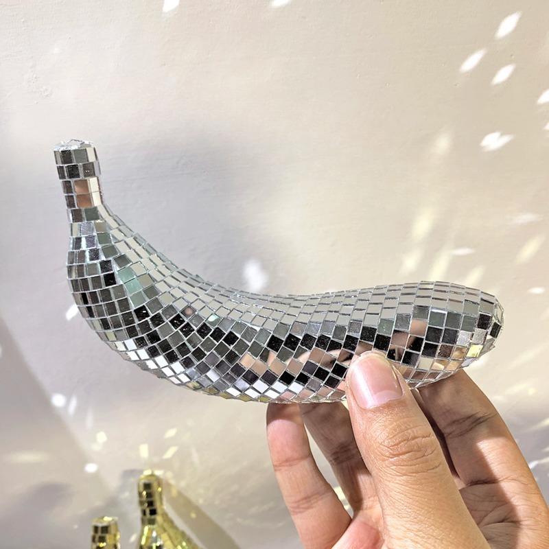 

High Quality and Stylish Retro Mirror Disco Banana Shiny Fruit Decor for Desk Party