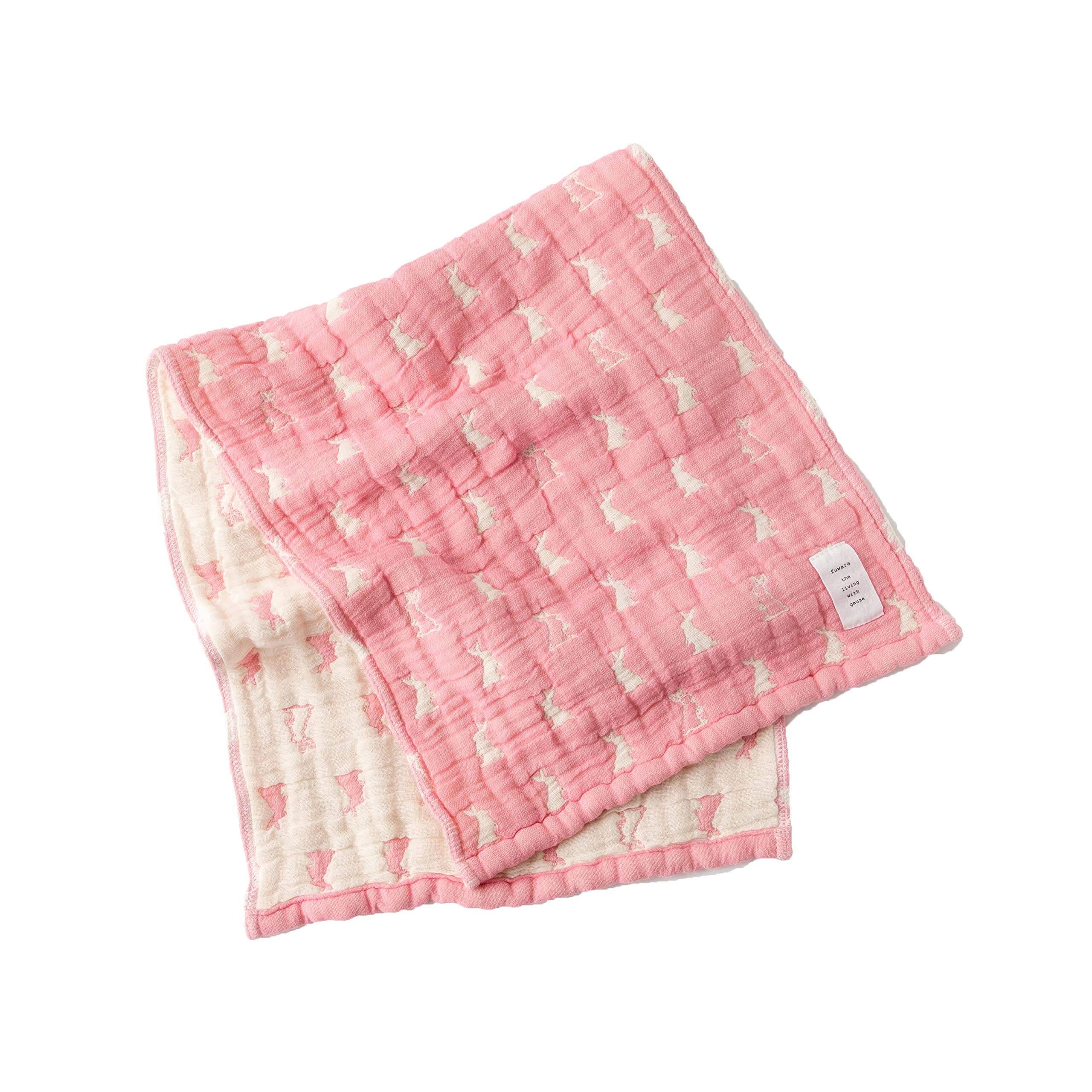 

fuwara gauze face approximately 30 x 75 cm 6-ply towel, (Rabbit/Fuchsia Pink)