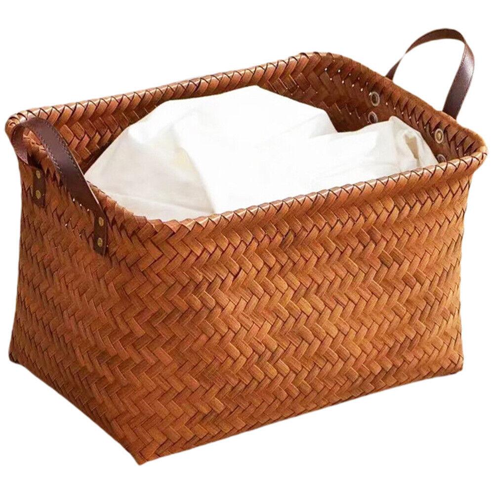 Brown Storage Basket Portable Picnic Basket Retro Dirty Clothes Basket  Home Furnishings