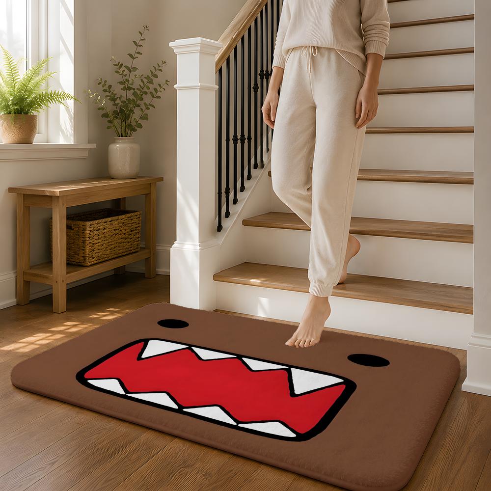 D-Domo Kun Face Floor Mat Flannel Rug Non Slip Absorbent Soft Washable For Entryway Hallway Bathroom Kitchen Decor