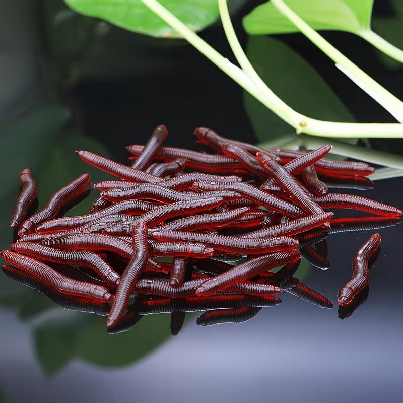 Gusanos de tierra Señuelos Blandos Gusano Rojo Blando Realista Señuelo de Pesca de Gusano de Tierra Cebo Artificial con Olor a Pescado Aditivo de Camarón para Lubina Carpa