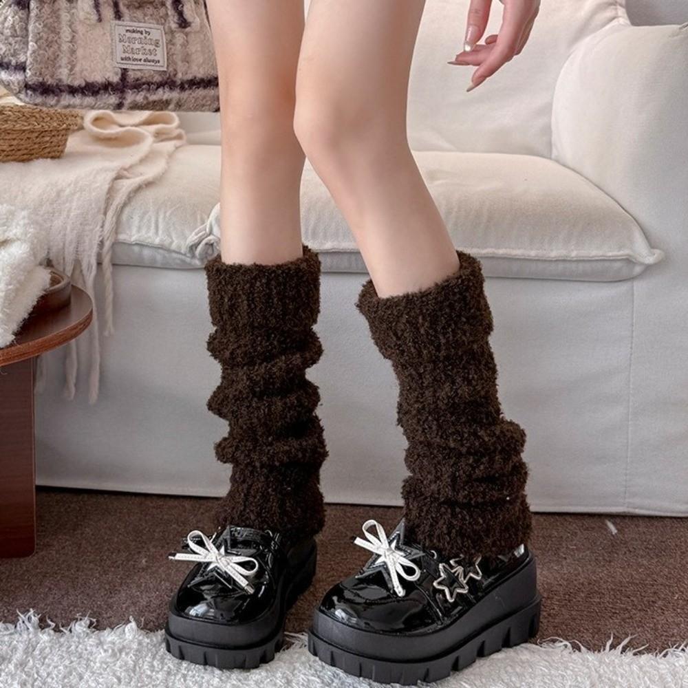 Thick Warm Fuzzy Leg Warmers Turn-Cuff Design Wool Blend Leg Warmers Cozy Calf Leg Socks  For Women