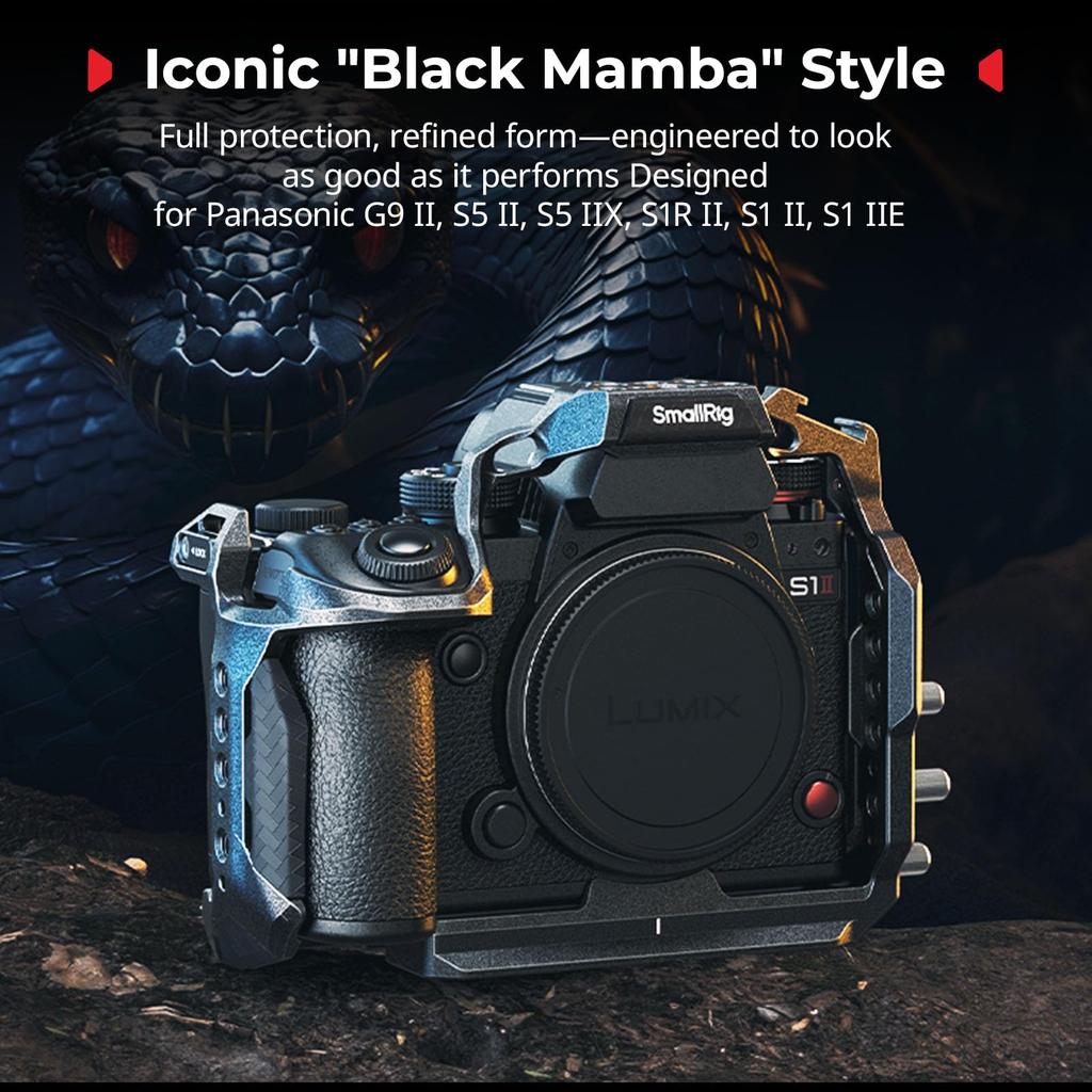SmallRig Black Mamba Camera Cage for Panasonic G9 II S5 II S5 IIX S1R II S1 II S1 IIE with Quick Release Cold Shoe Strap and Threads / / / / /