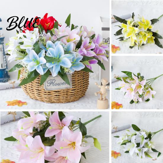 Simulation Flower 1Pc Artificial Lilies Realistic No Withering Non-fading Single Branch Multi-fork Artistic