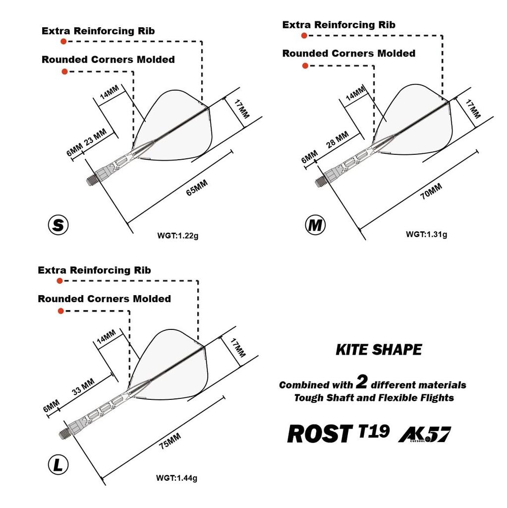 CUESOUL ROSTAK57 T19 Series Mixed Shaft Integrated Kite Shape Set of 3 Two-Tone Dual-Material Flights, Series, (Gray) CS-AK57FZ11-8S