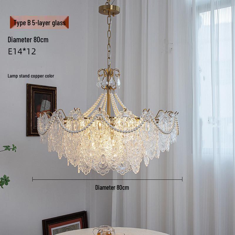 Classic Retro French Glass Crystal Chandelier for Living Room, Restaurant, or Bedroom