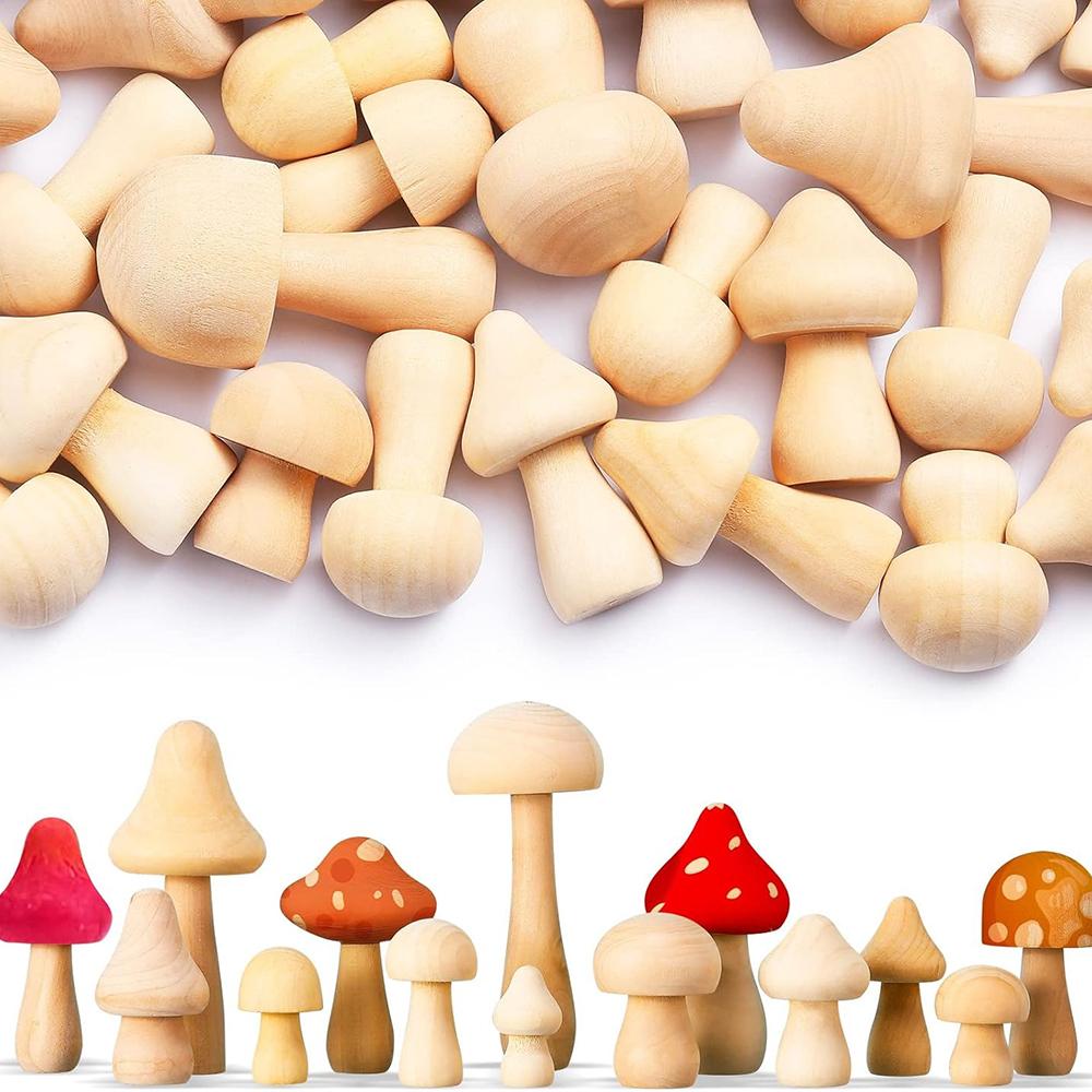 2PCS Unfinished Wooden Mushroom Natural Wood Mushrooms for DIY Crafts and Arts Paint Color Ornaments for Home Decorations