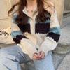 Spring Autumn Winter Korean-Style Knit Cardigan: Women's Fashion Color-Block Striped Short Outer-Wear Sweater