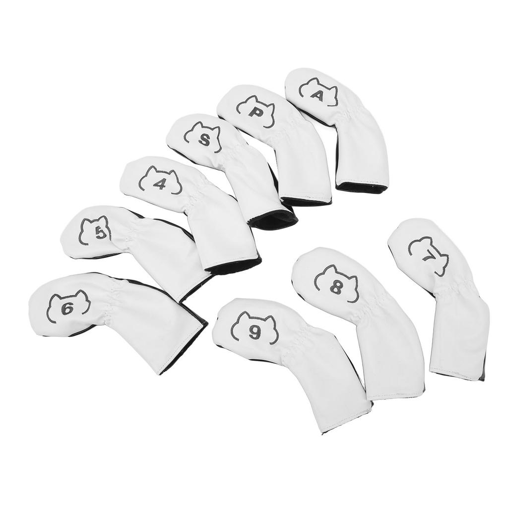 9PCS Golf Club Head Cover PU Waterproof Double Sided Embroidery Protective Golf Head Cover for Training Black and White