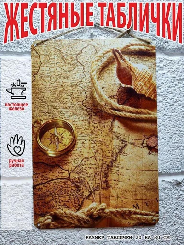Vintage Metal Sign Compass Map Wall Art Decor Tin Poster for Home Office