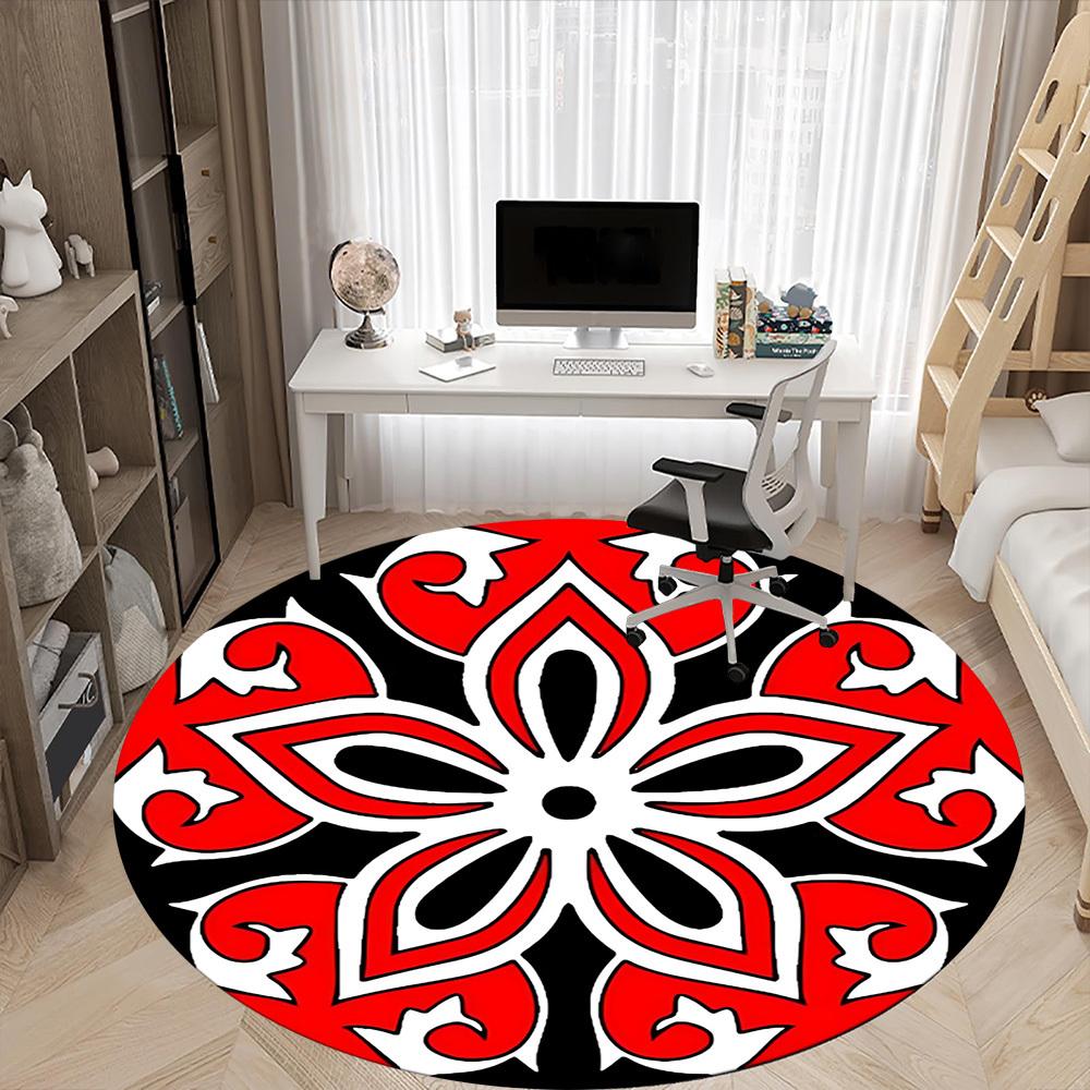 1pc Red Floral Pattern Chair Carpet for Office Non-Slip, Machine Washable Rug for Office, Room - Holiday Decor, Machine Made yy251016165
