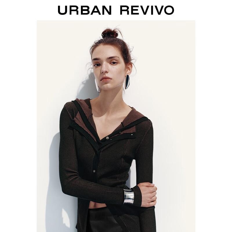 UR 2025 Fall Women's Trendy Hooded Faux 2-Piece Knit Sweater