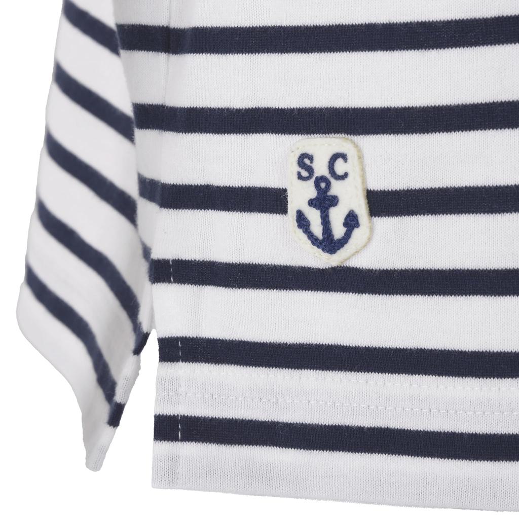 Sinacova Long Sleeve Cotton High Captain America Embroidered Anchor Size L X 24220030 Men's T-Shirt, 100% Jersey, Neck, Striped, Patch, (White Navy),