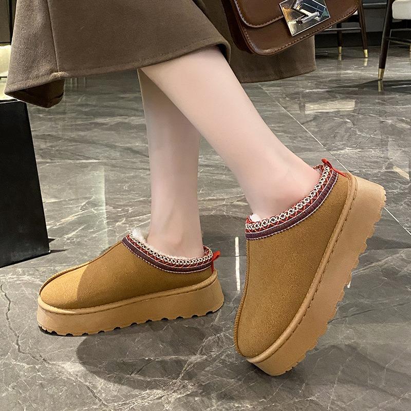 New large size lazy one-pedal snow boots women's winter new fashion bag head slippers women's muffin thick bottom