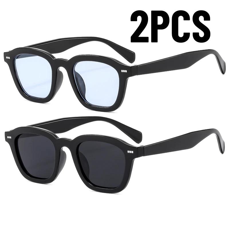 2PCS Latest Men Women Rectangular Classic Sunglasses Stylish Design Classic Style Sun Glasses Female Eyeglass Cat-Eye Casual Eye Wear UV400