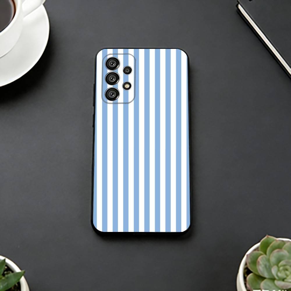 L-light blue stripeds Phone Case For Samsung S25,S24,S21,S22,S23,S30,Ultra,S20,Plus,Fe,Lite,Note,10,Black Cover