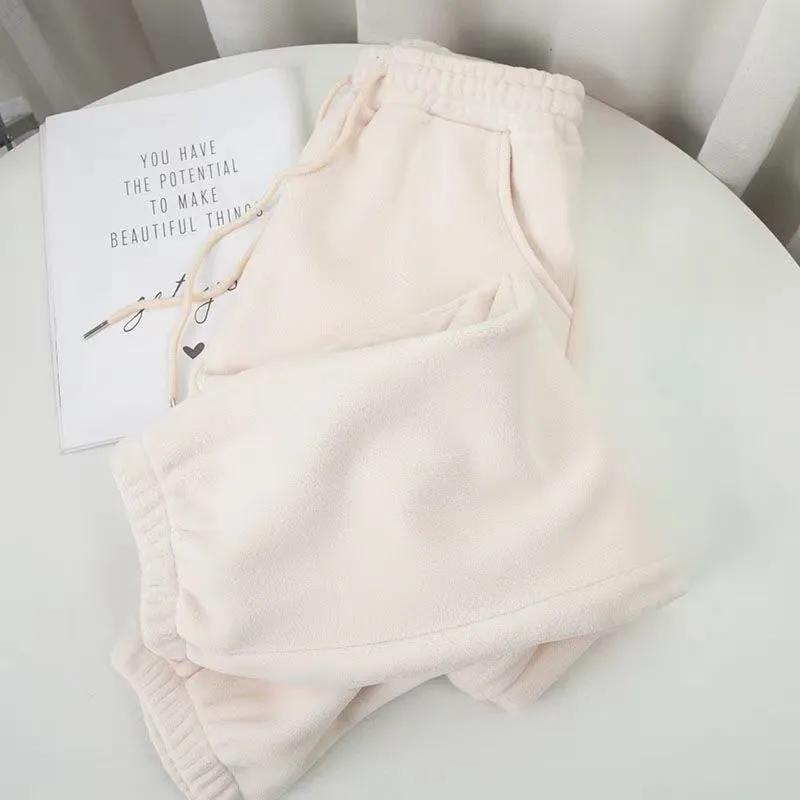 Women's Solid-Color Fleece-Lined Cuffed Sweatpants with Simple Pockets for Fall/Winter: Casual Athletic Pants