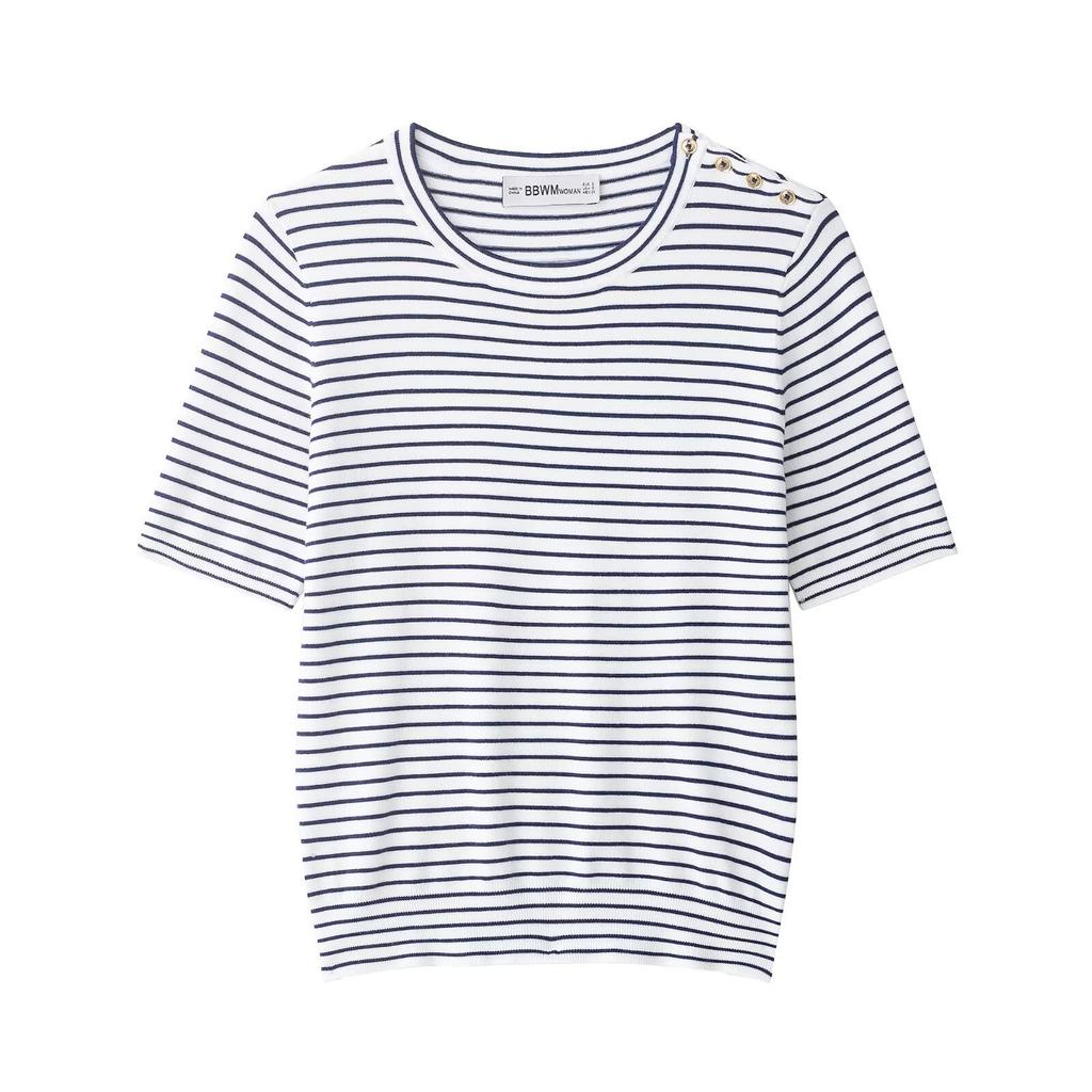 European and American style, new women's clothing, foreign style, fashionable striped short-sleeved knitted sweater 8851009