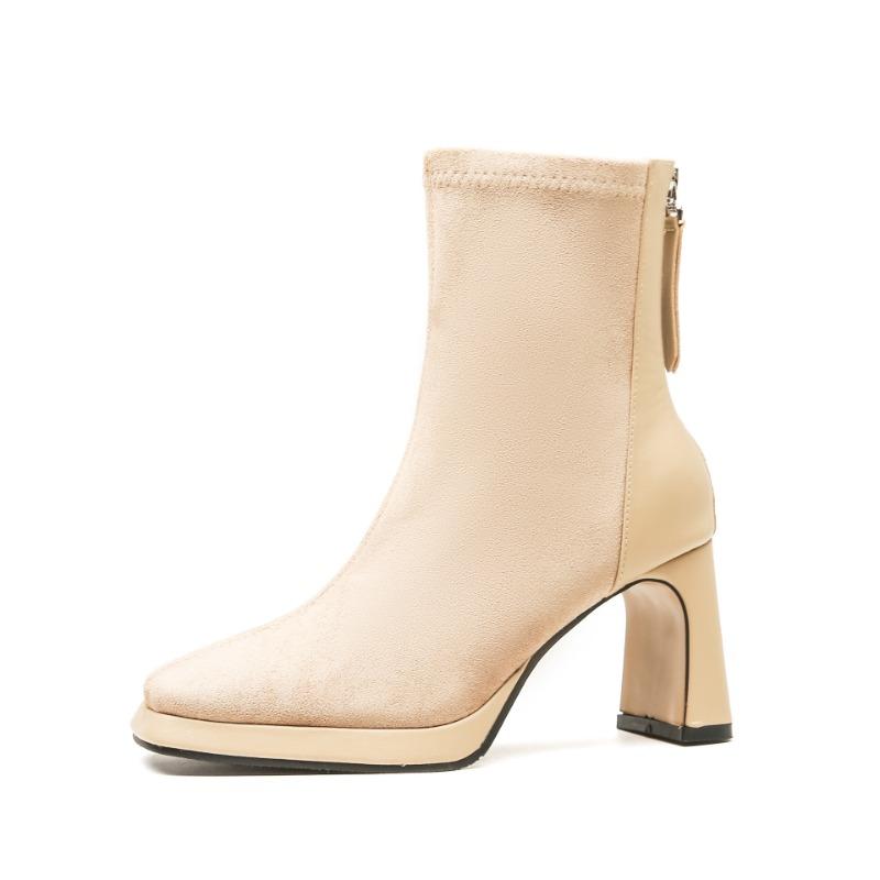 Waterproof table high heels autumn and winter new suede short boots thick heel thin boots black square head short boots women