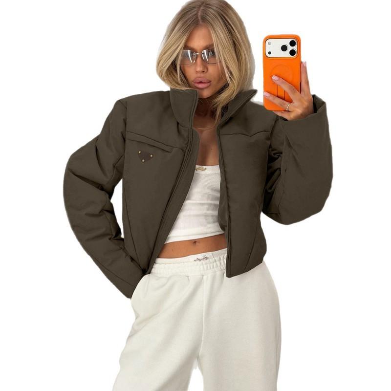 2026 Womens Short Stand Collar Cotton Puffer Jacket Slim Fit Warm Winter Coat