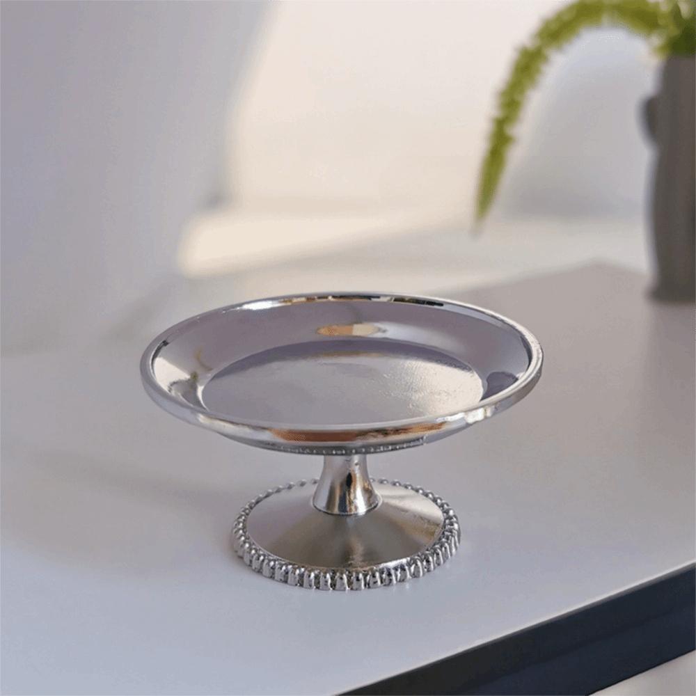 Dollhouse Miniature Model Mini Fruit Snack Tray Metal DIY Dollhouse Cake and Pastry Tray Ornaments Dim Sum Dish Model серебряный
