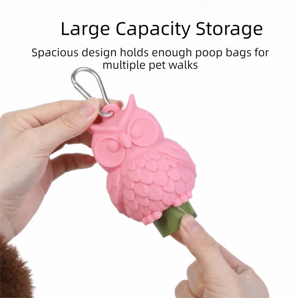Portable Pet Garbage Bag Dispenser Soft Silicone Owl Shaped Dog Poop Bag Case with Hook Hanging Dog Poop Bag Storage Dog Walking