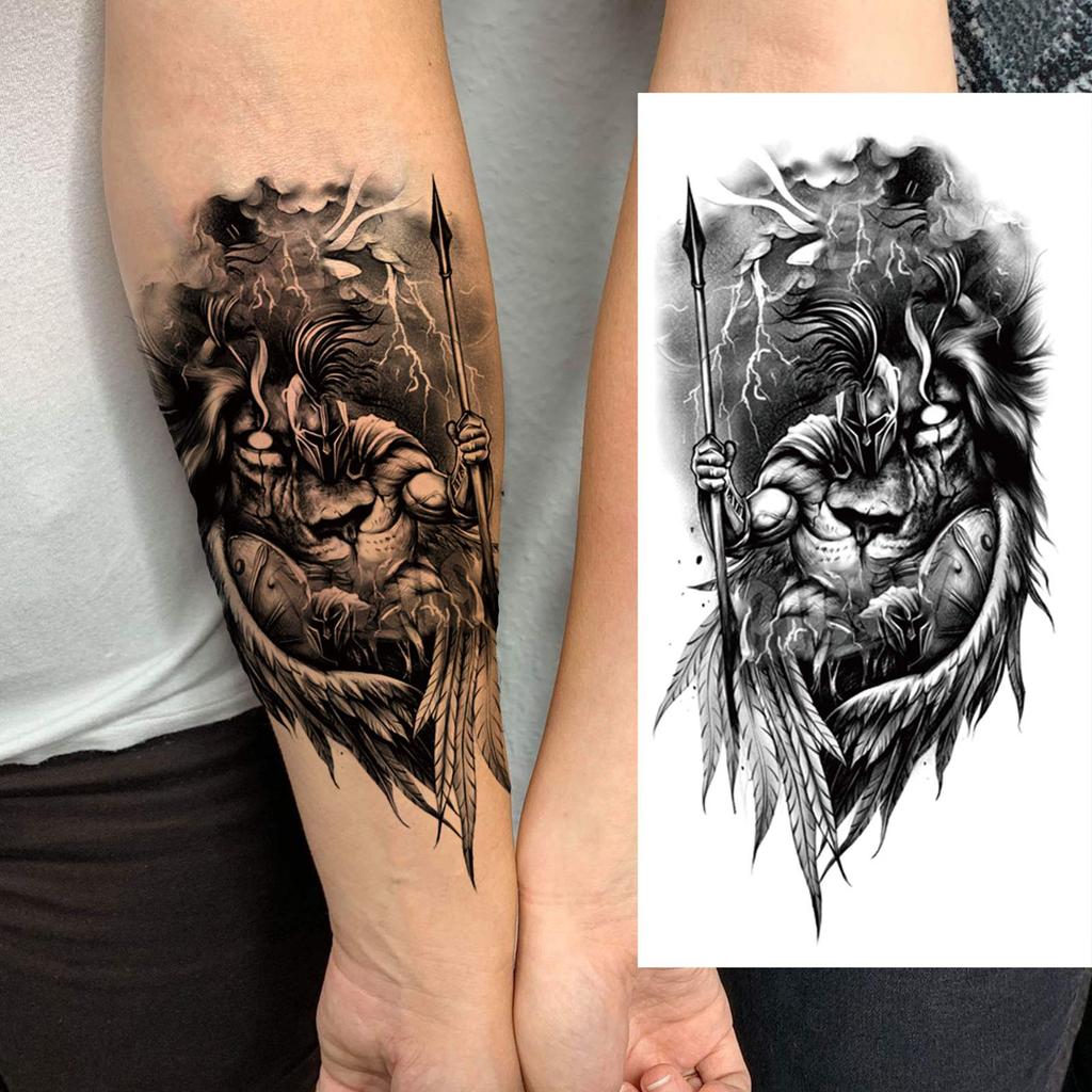 1 Sheet Full Arm Temporary Tattoos For Women Adults Men Spartan Warrior Realistic Fake Knight God Zeus Tattoo Sticker Fashion