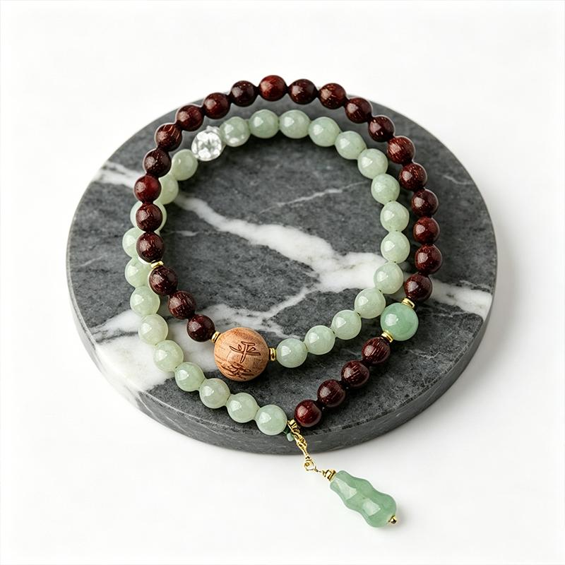 Premium Trendy Geometric Style Crystal and Jade Beads Strand Bracelet with Gourd Pendant for Women Gift